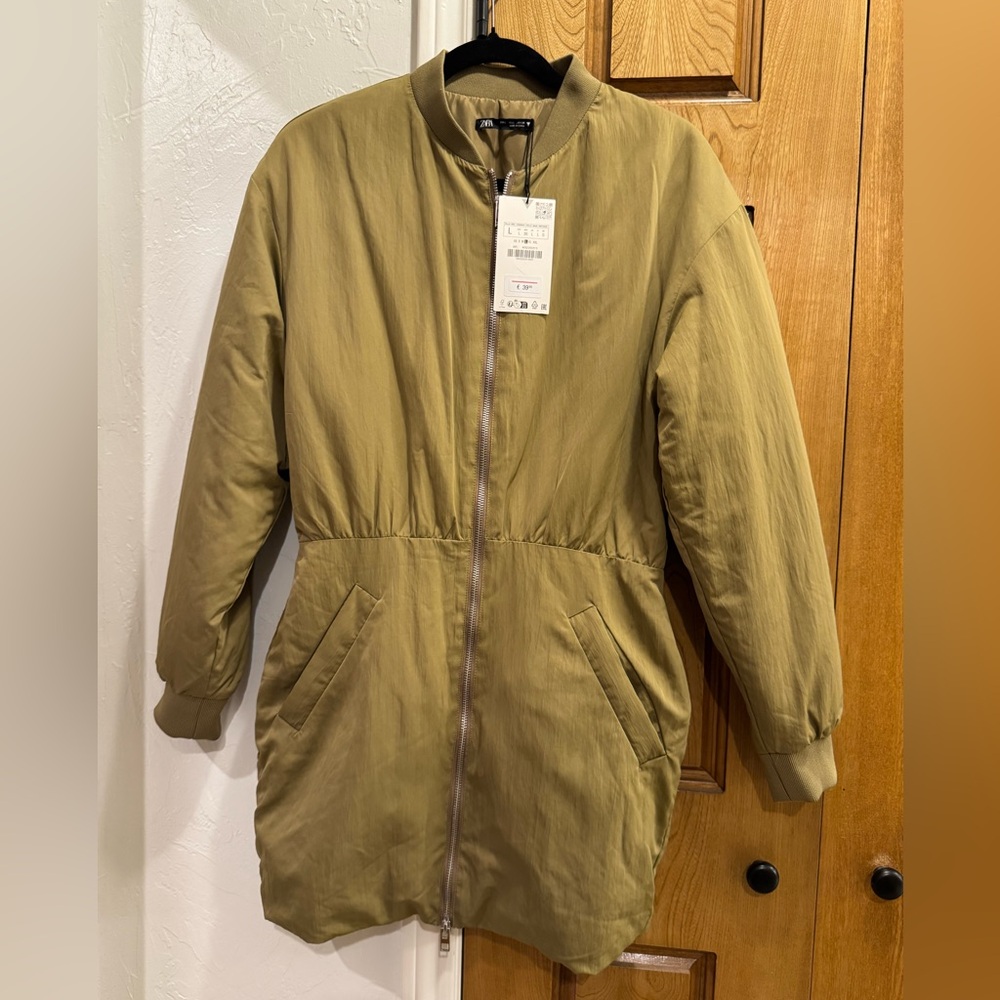 Zara Khaki Bomber dress for Women. Size L.